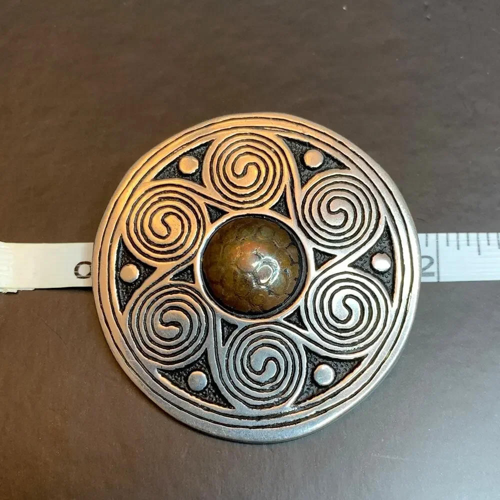 St. Justin Pewter Celtic Spiral Brooch Handcrafted Trinity Pin Ireland
